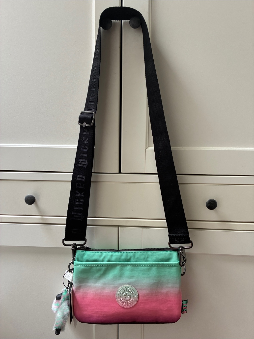 Kipling Ombre Pink To Mint Crossbody Bag With Black Strap